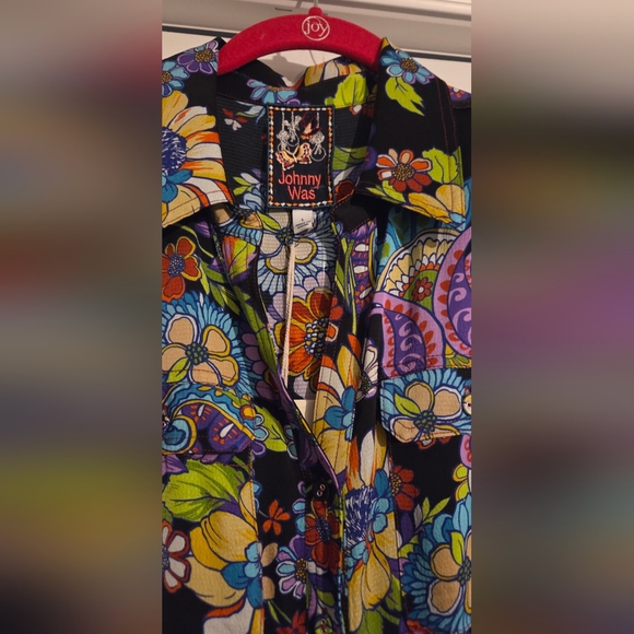 NWT Johnny Was Catriona Black Midi Dress with Colorful Floral Patterns Size L - Picture 6 of 13